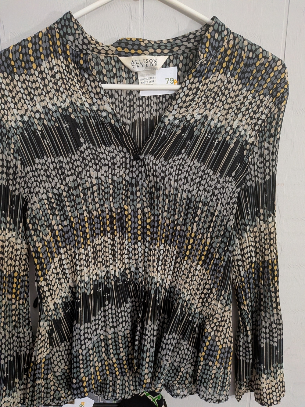 Allison Taylor Black Patterned Pleated Long Sleeve Blouse